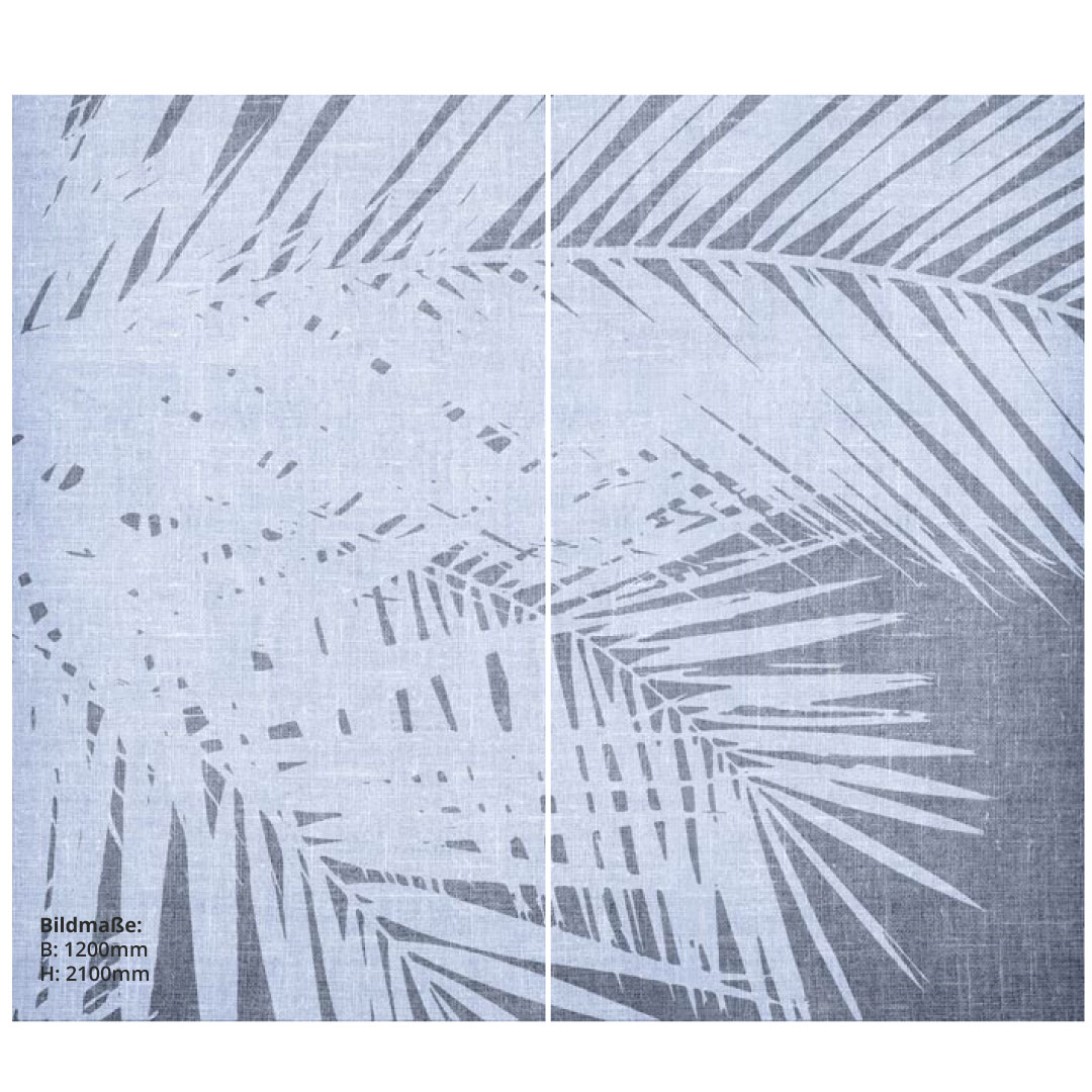 Duschrückwand Palmen Vintage blau über Eck Set