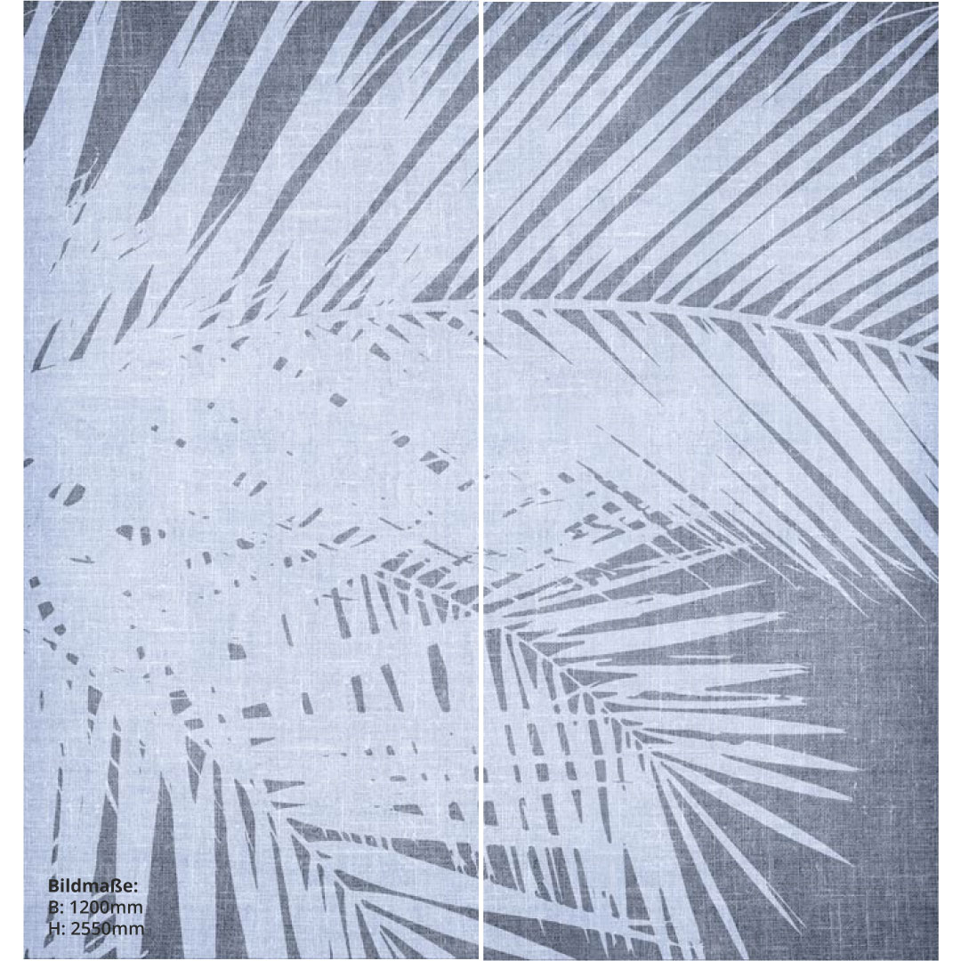 Duschrückwand Palmen Vintage blau über Eck Set