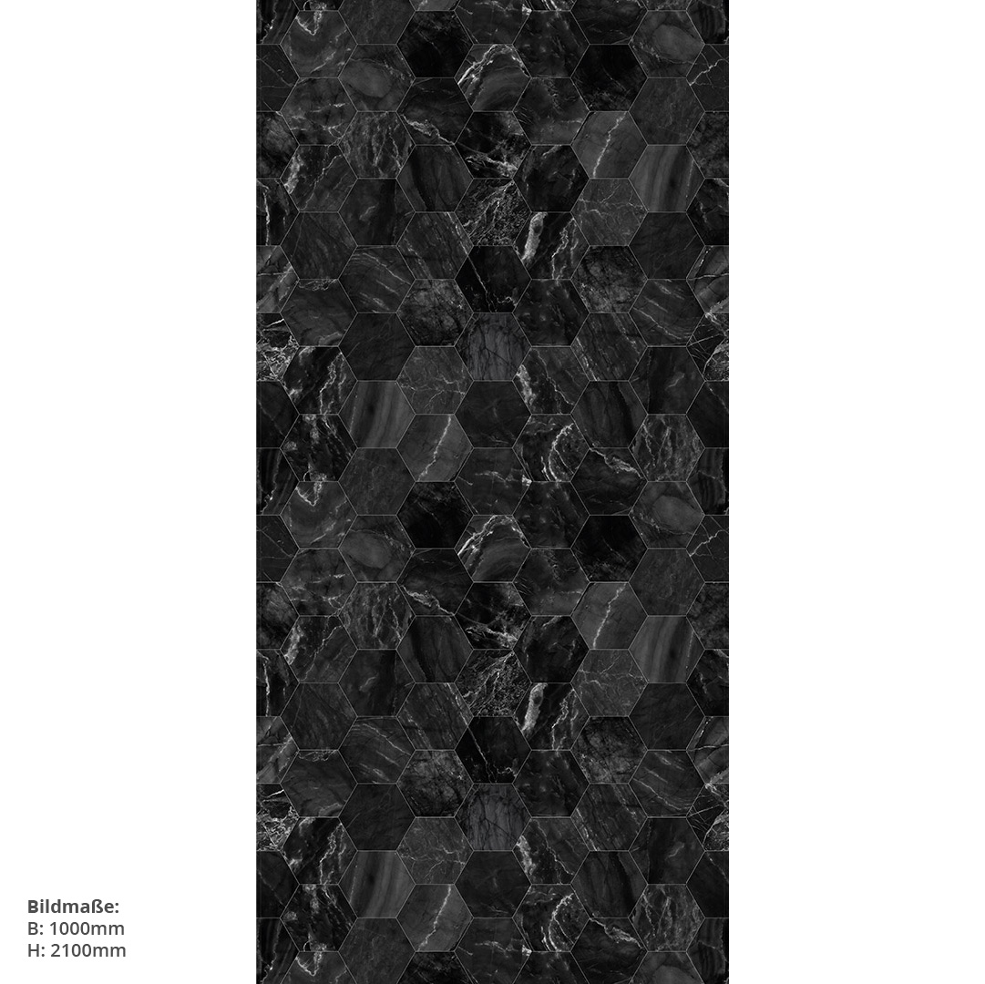 Duschrückwand Marmor schwarz Hexagon Massen