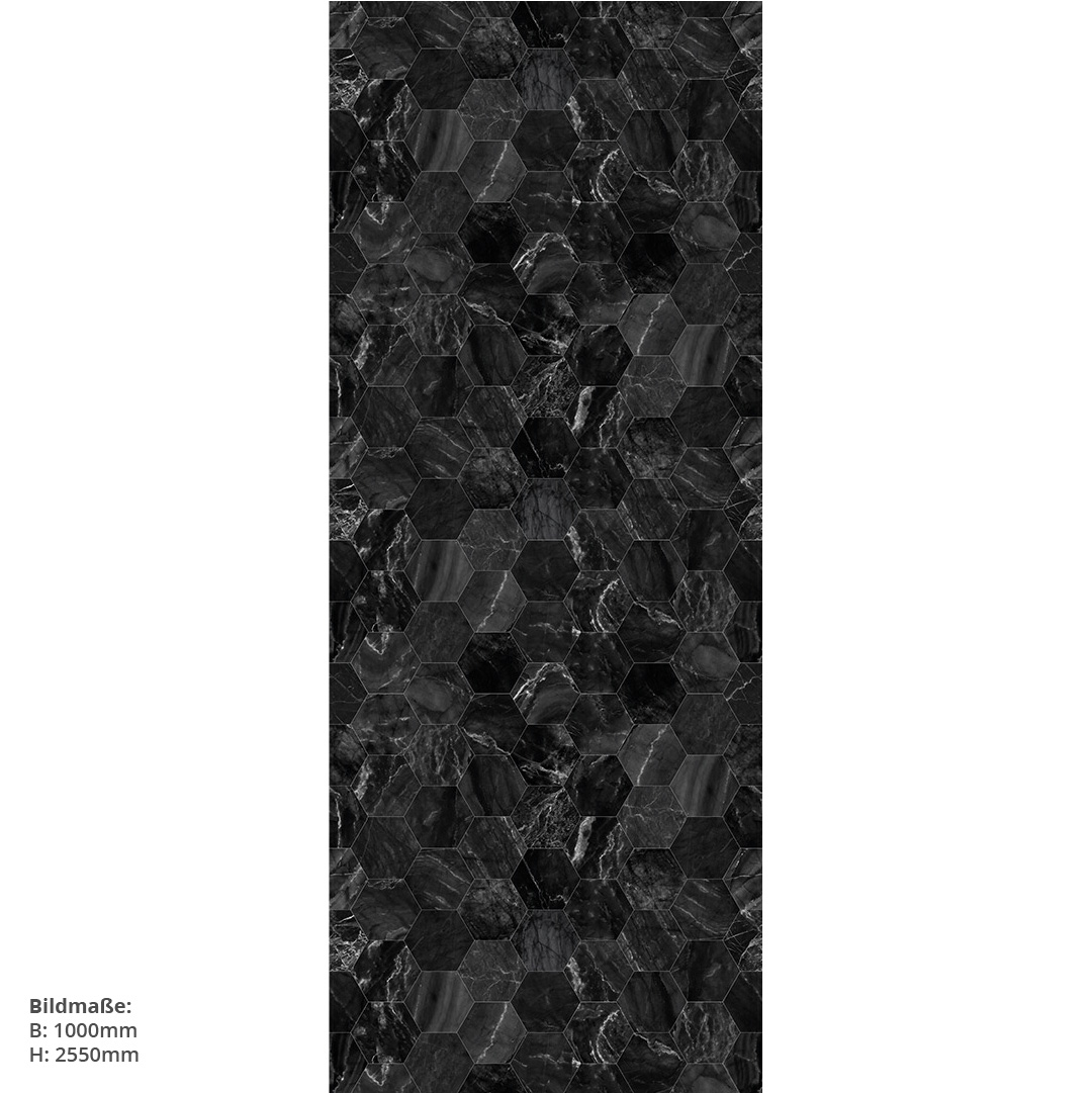 Duschrückwand Marmor schwarz Hexagon Massen