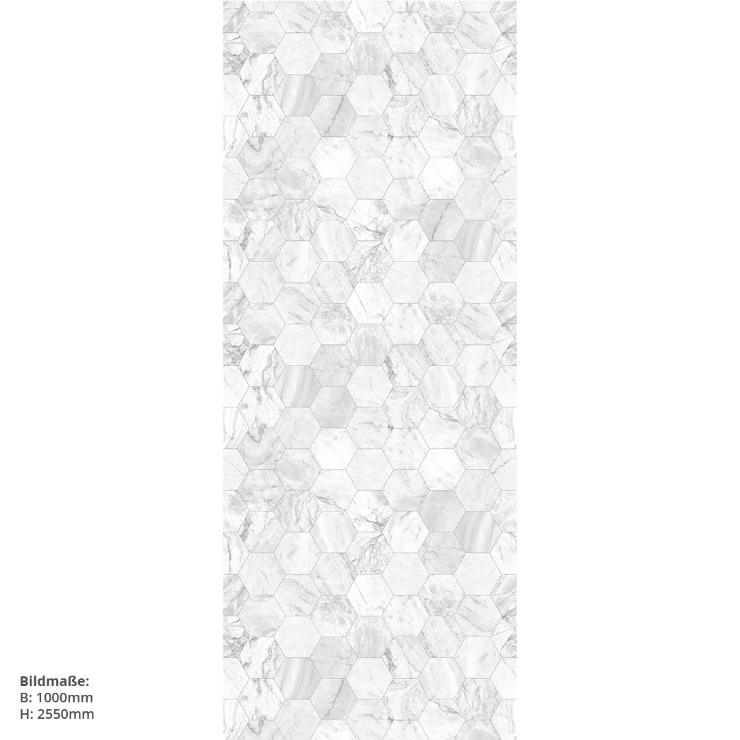Duschrückwand Marmor weiß Hexagon 100 x 255 cm